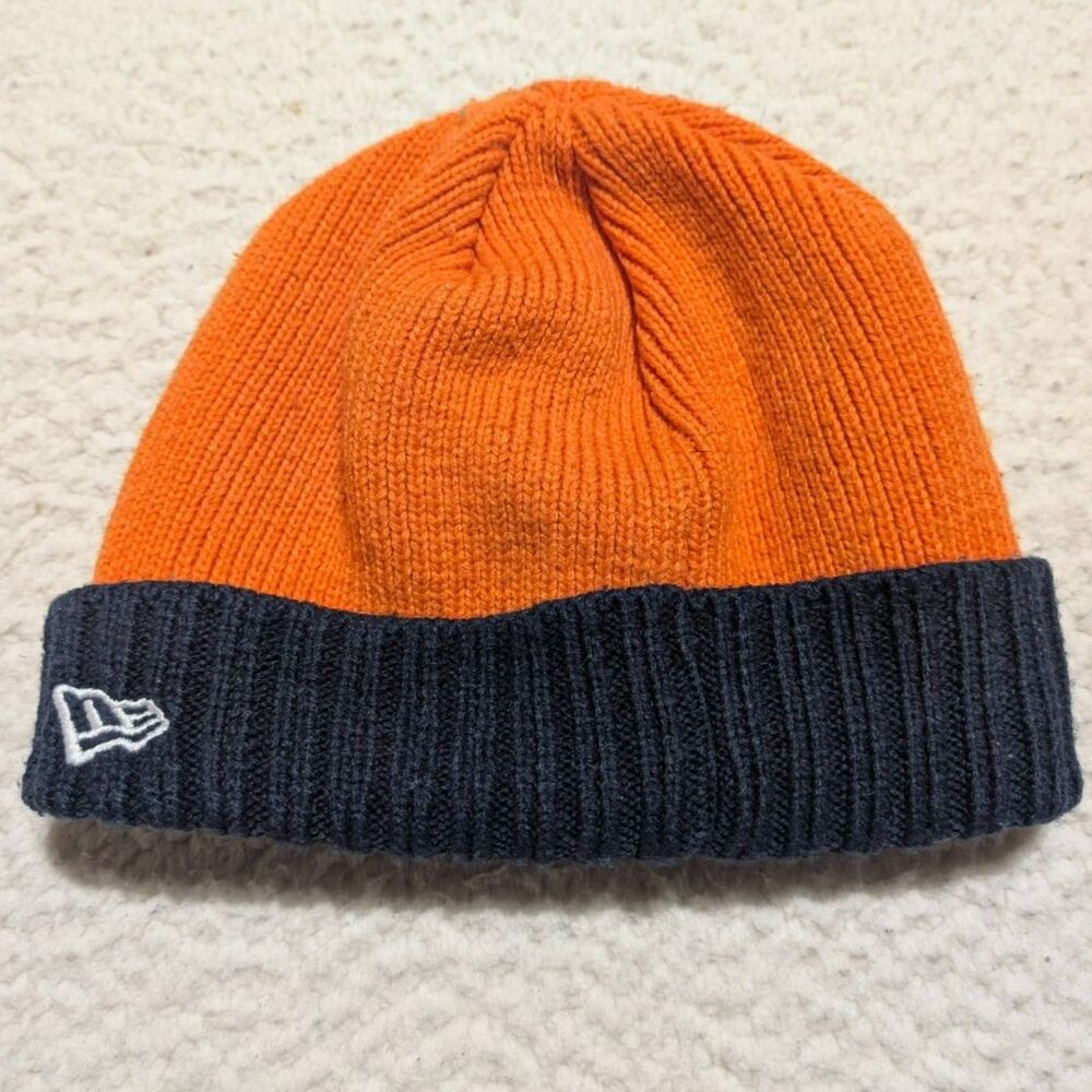 New Era Denver Broncos Knit Beanie OSFM Orange Navy Cuffed NFL Lined Hat - Picture 2 of 3
